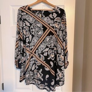 Alfani Tunic Top Size XL Paisley Asymmetrical Hem Avant Garde Jersey Feel F4
